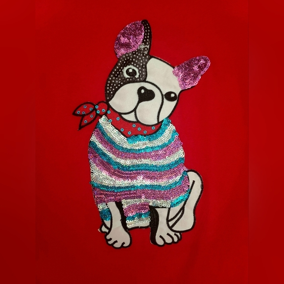 In 2 You Womens Red Top Sequined Dog - Picture 3 of 6